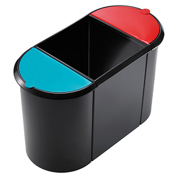 HELIT Trio System afvalbak - 38 liter - Kunststof - Zwart rood groen - bxlxh 555x280x350 mm