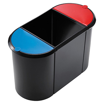 HELIT Trio System afvalbak - 38 liter - Kunststof - Zwart rood blauw - bxlxh 555x280x350 mm